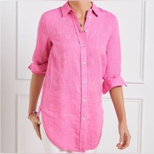 NWOT- Talbots Bright Pink Linen Button-Front Tunic